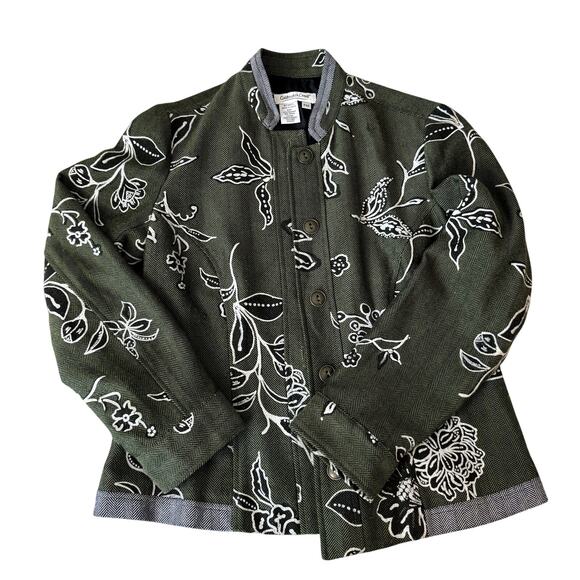 Coldwater Creek Women's Jacket Blazer Button Up Green Floral Print XSP - Picture 1 of 4